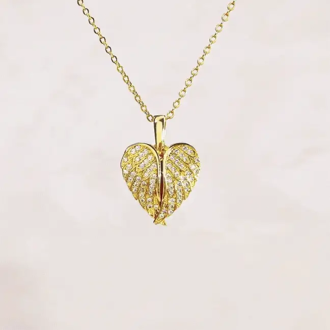 Custom Angel Wings Heart Photo Necklace