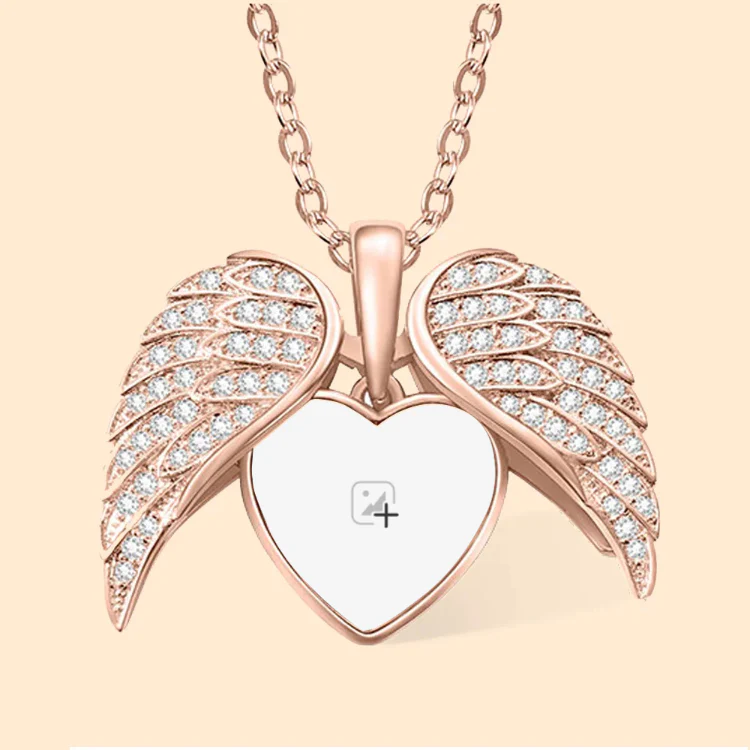 Custom Angel Wings Heart Photo Necklace - Image 10