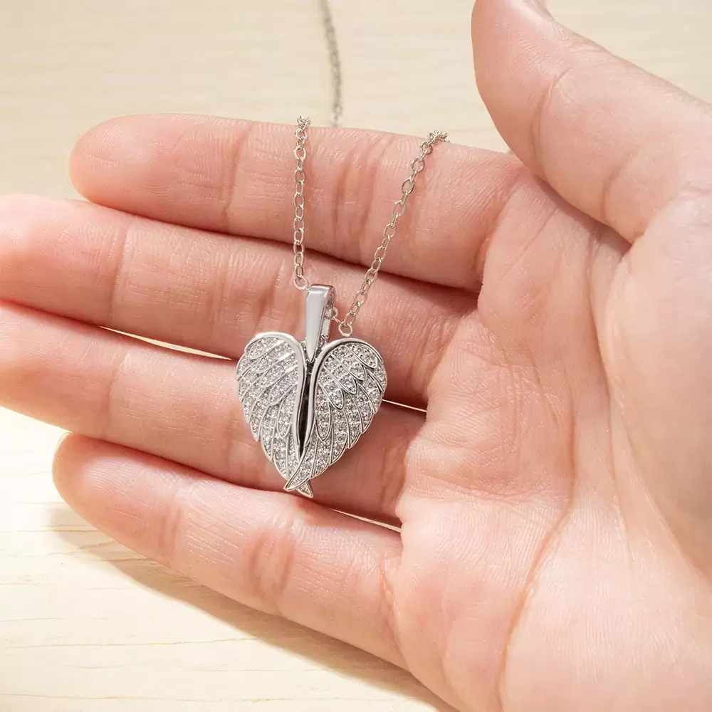 Custom Angel Wings Heart Photo Necklace - Image 4