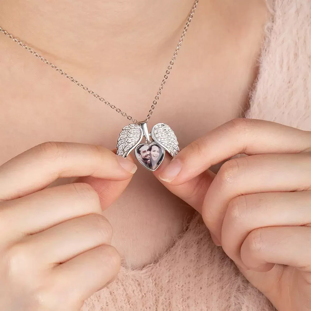 Custom Angel Wings Heart Photo Necklace - Image 5