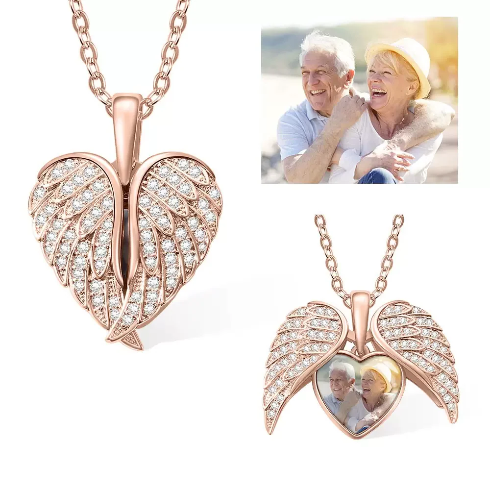 Custom Angel Wings Heart Photo Necklace - Image 6