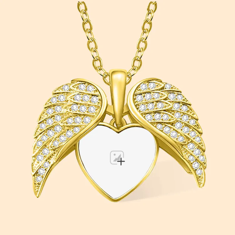 Custom Angel Wings Heart Photo Necklace - Image 8