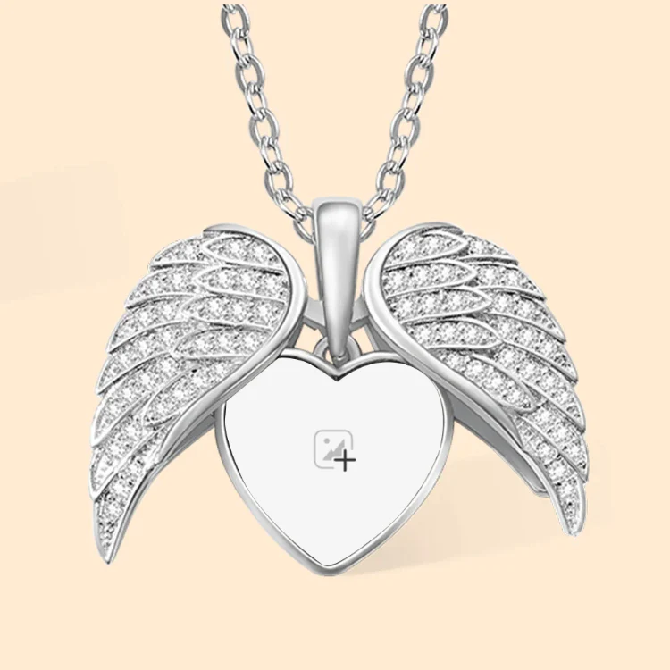 Custom Angel Wings Heart Photo Necklace - Image 9